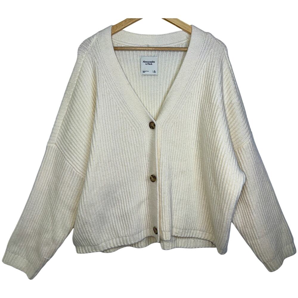 Abercrombie & Fitch Cream Knit Long Sleeve Oversized Cardigan Sweater Size XL